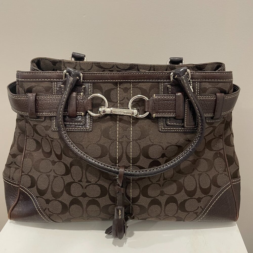 Coach Signature Brown Canvas Leather E06Q-10246 Shoulder Bag Purse Tote Sachel